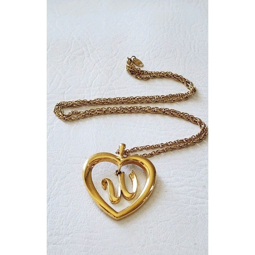 Vintage Avon Gold-Tone Heart W Initial Pendant Thick Snake Chain Necklace